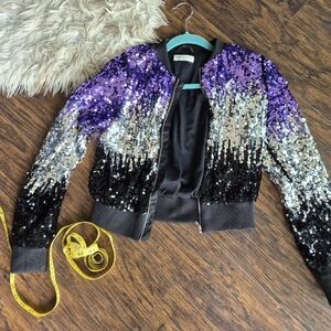 Kids Size Large H&M Purple Silver Black Sequin Bomber Jacket